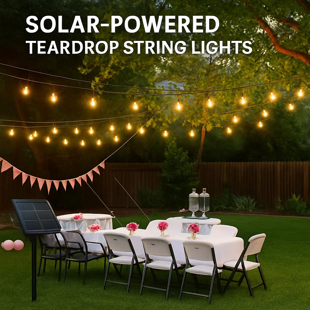 Solar-Powered Teardrop String Lights for Eco-Friendly Outdoor Ambiance - Image 3