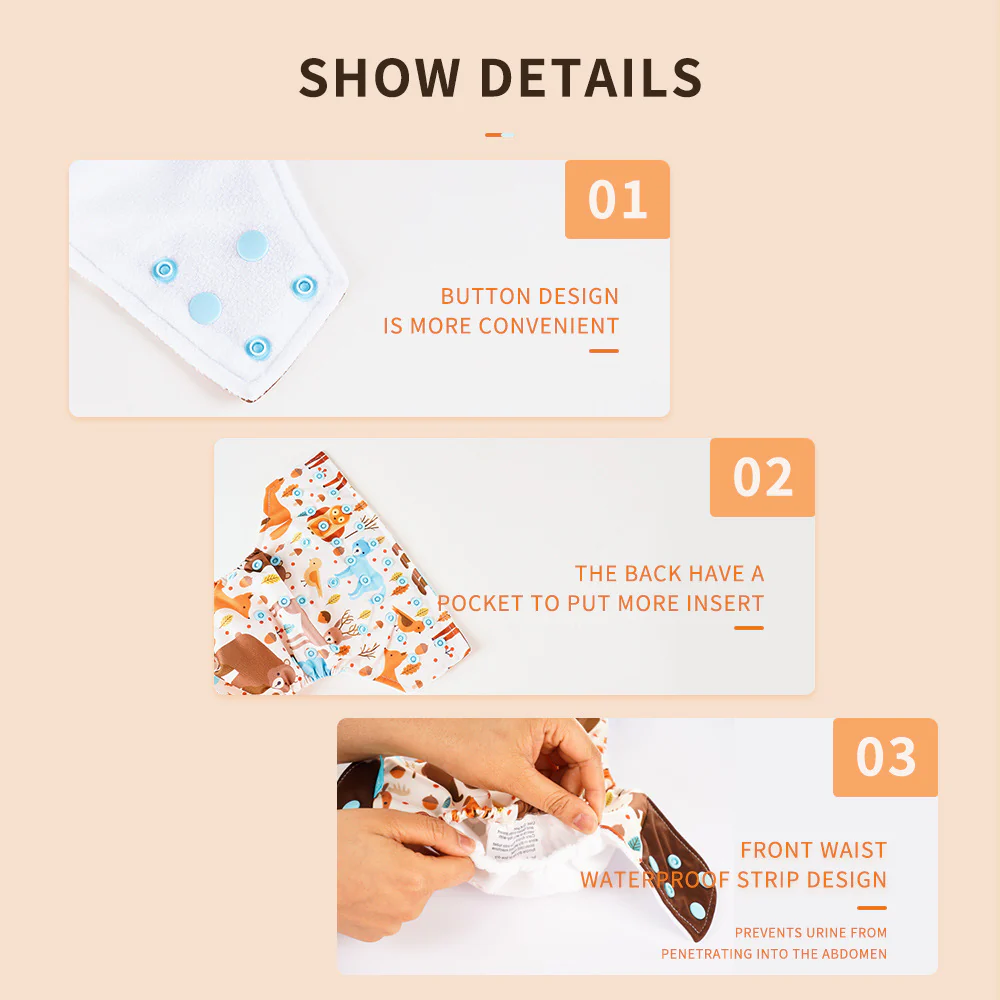 Eco-Friendly Reusable AI2 Cloth Diaper with Animal Patterns for Babies 6-15 kg - Image 18