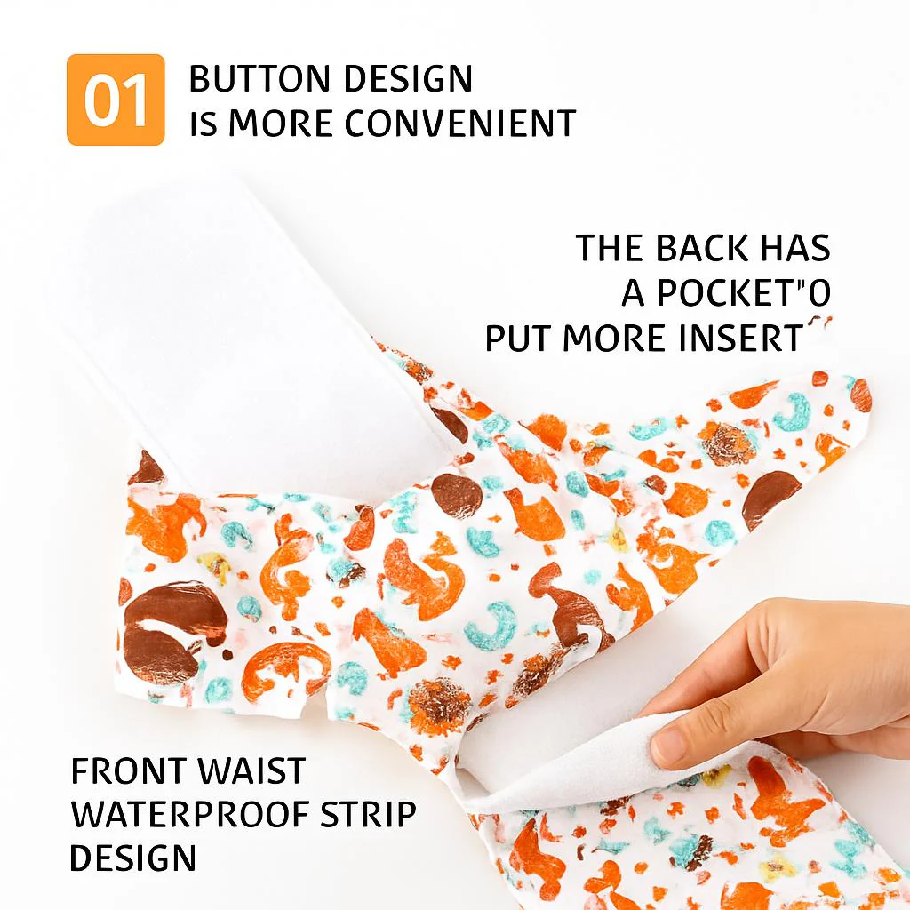 Eco-Friendly Reusable AI2 Cloth Diaper with Animal Patterns for Babies 6-15 kg - Image 4