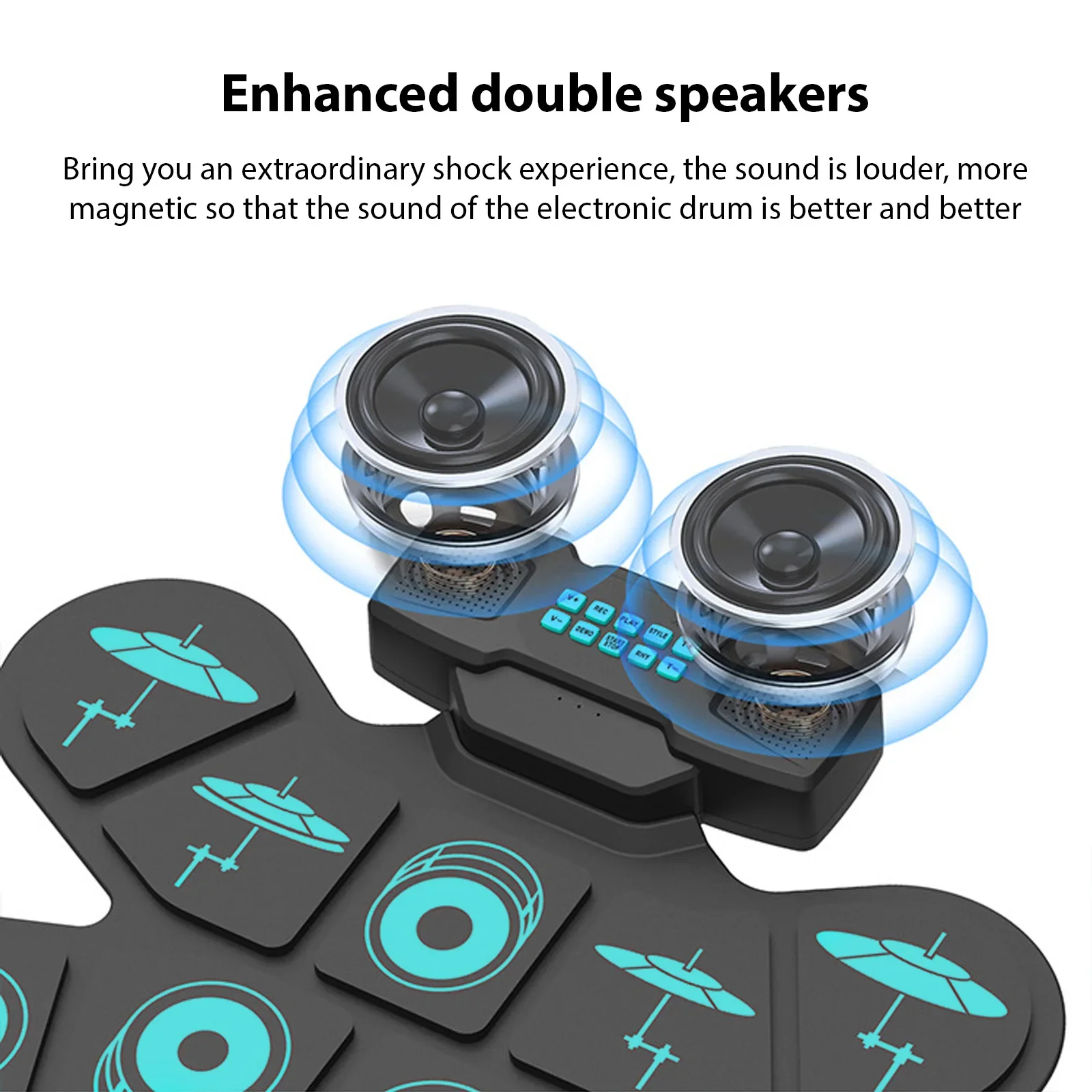 WGS505 Electronic Drum Set 9 Pads Hand Roll Drum with Dual Speaker Rechargeable Practice Drum Kit + Drumsticks + Foot Pedal - Image 3