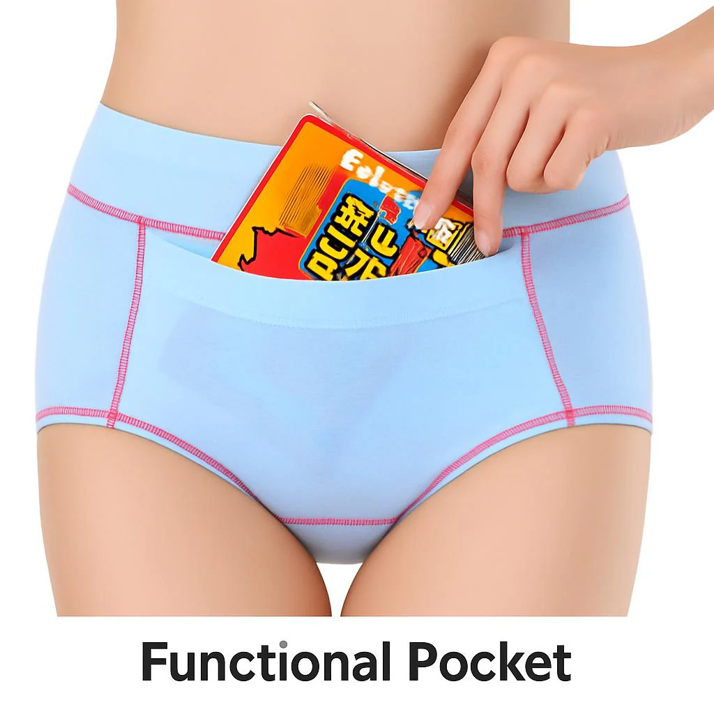 Eco-Friendly Period Pants - Light Blue with Pink Stitching - Image 2