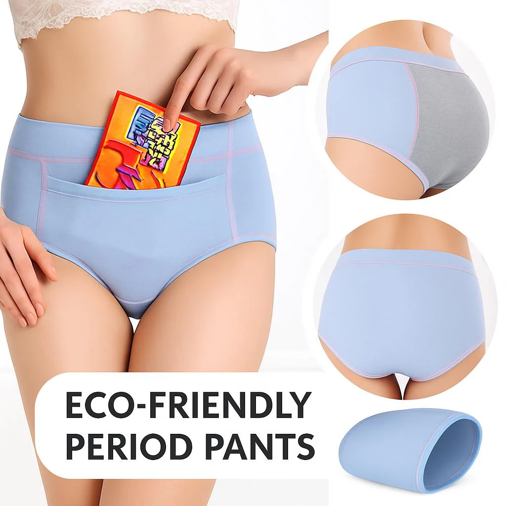 Eco-Friendly Period Pants - Light Blue with Pink Stitching - Image 3