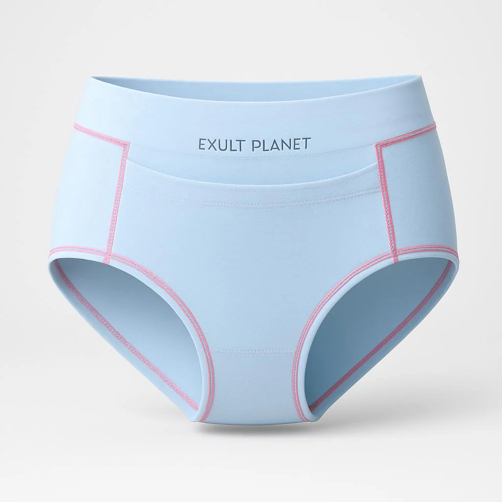 Eco-Friendly Period Pants - Light Blue with Pink Stitching - Image 9