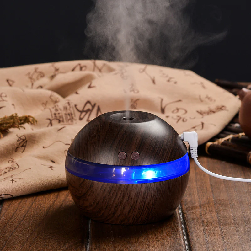 Spherical Wood Grain Essential Oil Diffuser with LED Light - Image 11
