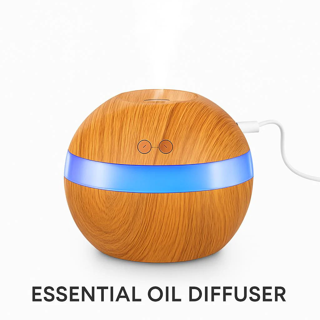 Spherical Wood Grain Essential Oil Diffuser with LED Light - Image 2