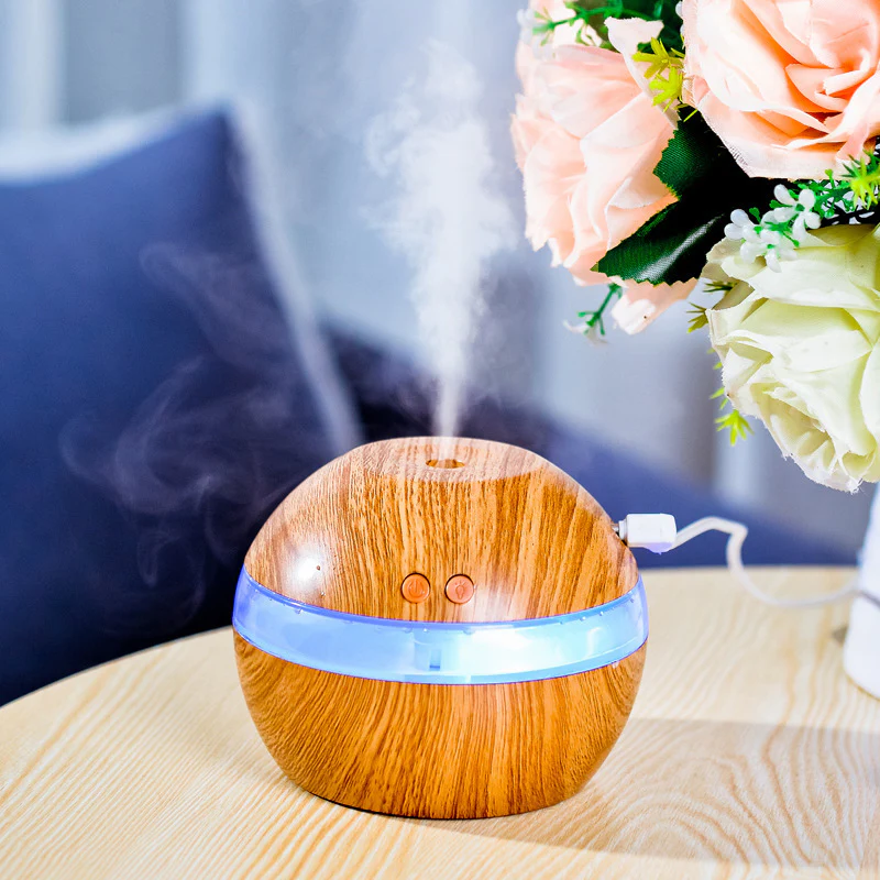 Spherical Wood Grain Essential Oil Diffuser with LED Light - Image 8