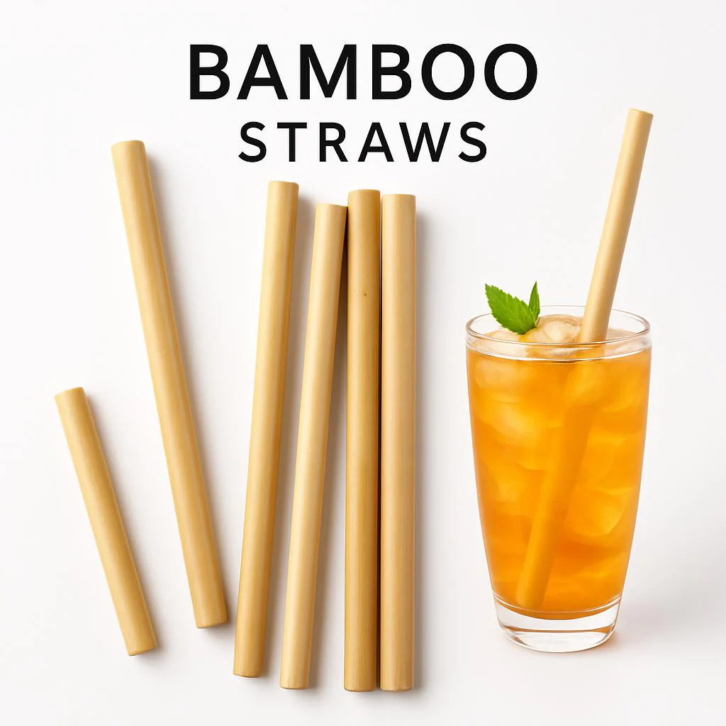 Eco-Friendly Reusable Bamboo Straws - Light Green, Sustainable & Biodegradable - Image 3