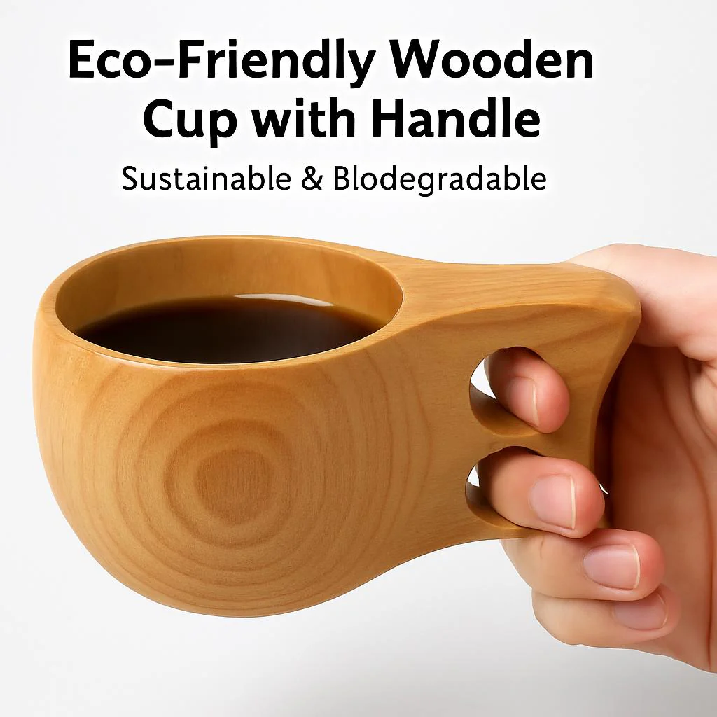 Eco-Friendly Wooden Cup with Handle - Sustainable & Biodegradable - Image 12