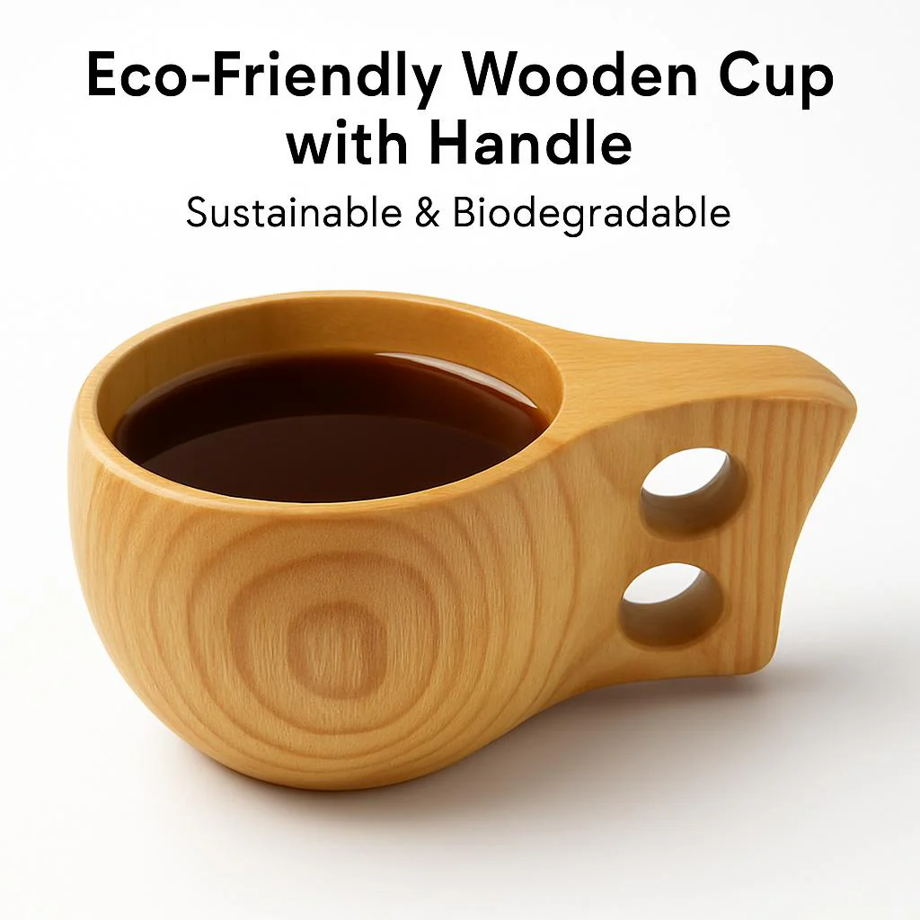 Eco-Friendly Wooden Cup with Handle - Sustainable & Biodegradable - Image 2