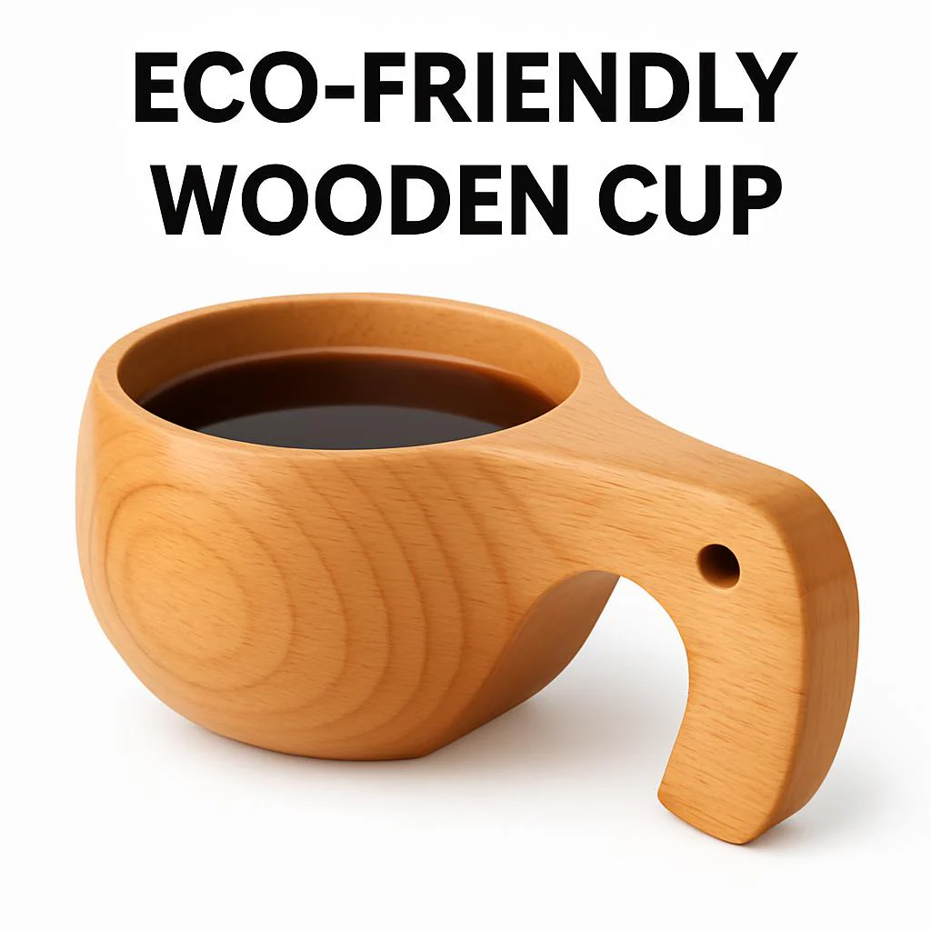 Eco-Friendly Wooden Cup with Handle - Sustainable & Biodegradable - Image 3