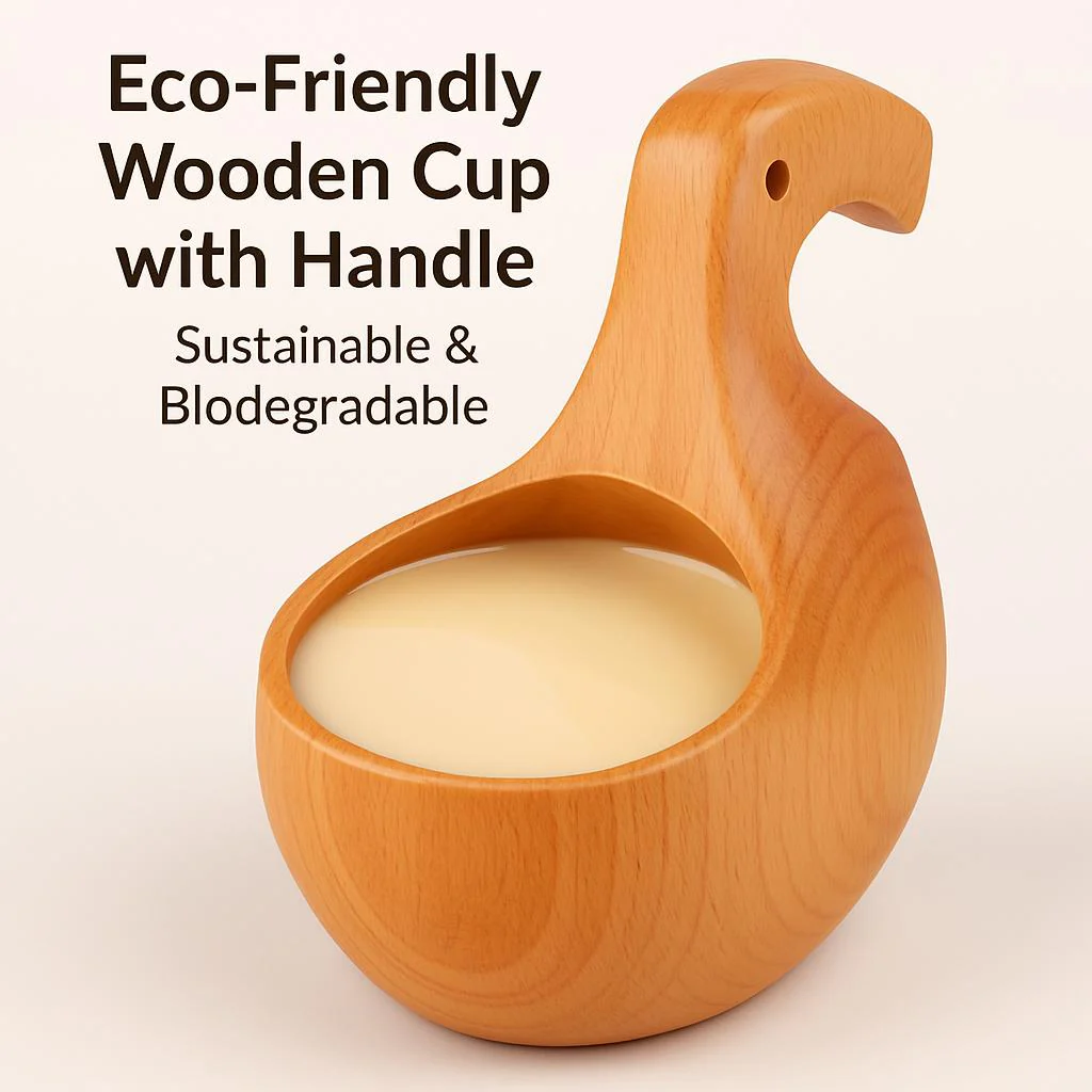 Eco-Friendly Wooden Cup with Handle - Sustainable & Biodegradable - Image 8