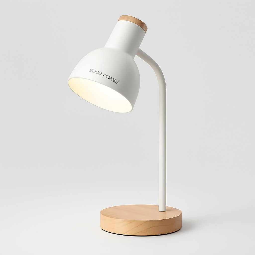 Eco-Friendly White Table Lamp with Natural Wood Base - Image 6