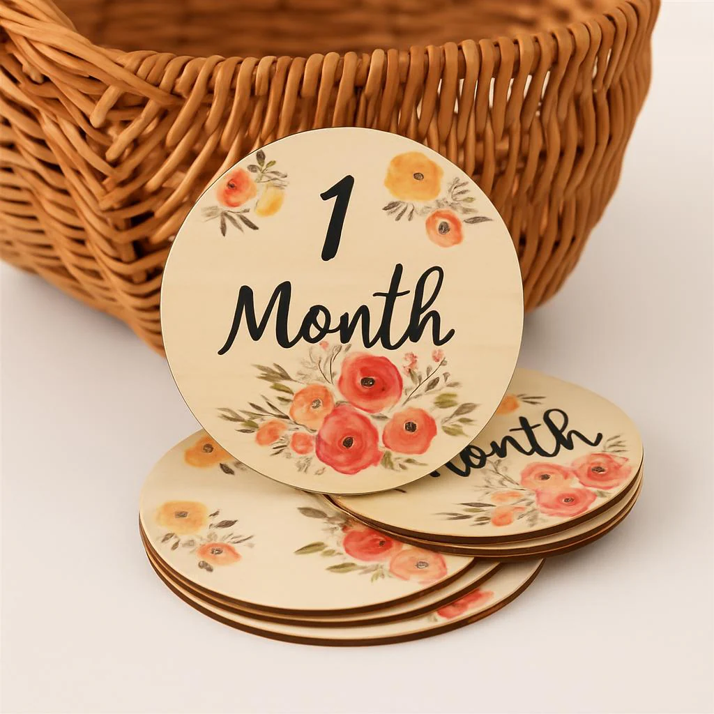 Eco-Friendly Wooden Flower Milestone Photo Prop Disc - Image 3
