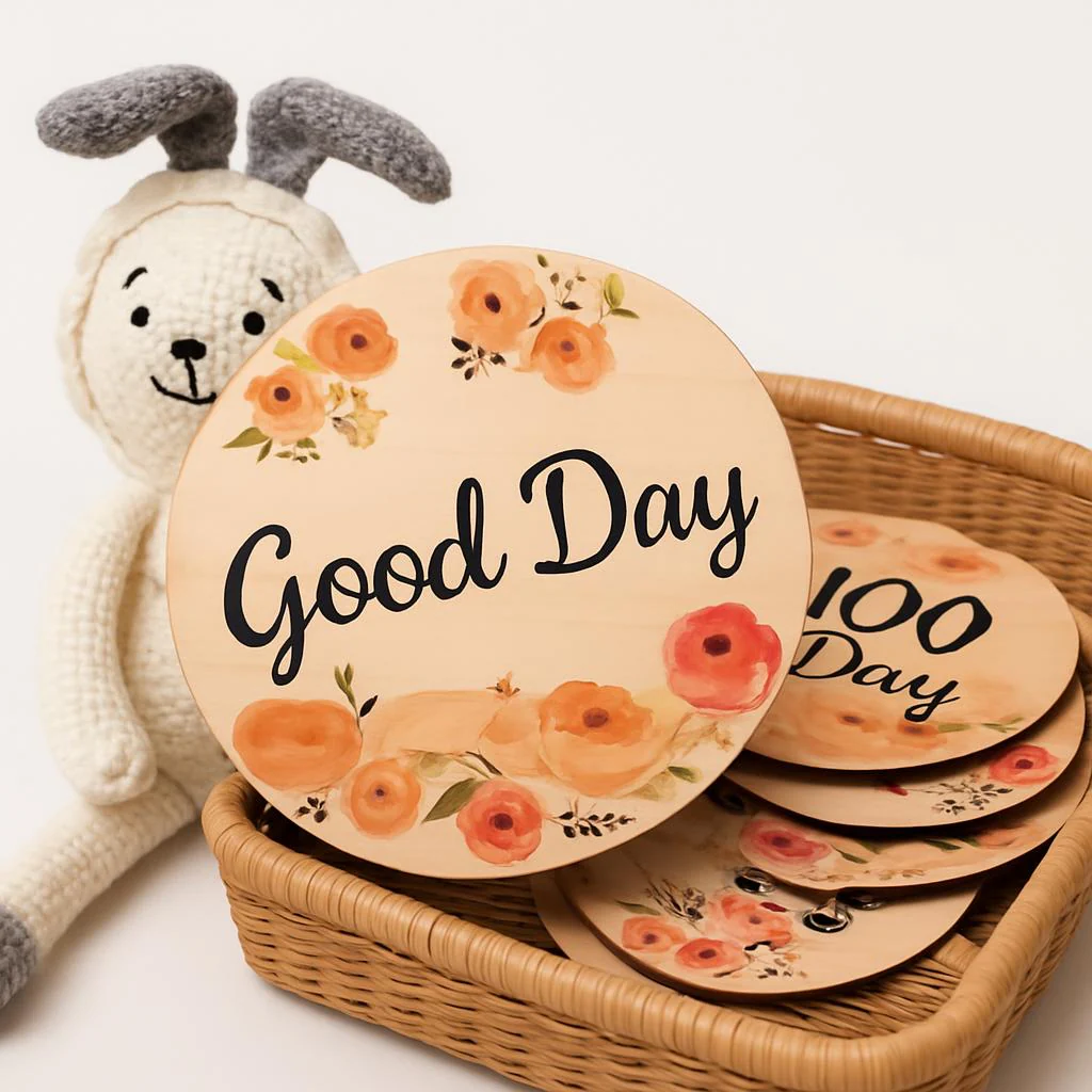 Eco-Friendly Wooden Flower Milestone Photo Prop Disc - Image 4
