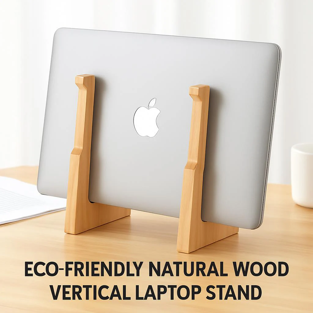 Eco-Friendly Natural Wood Vertical Laptop Stand - Image 2