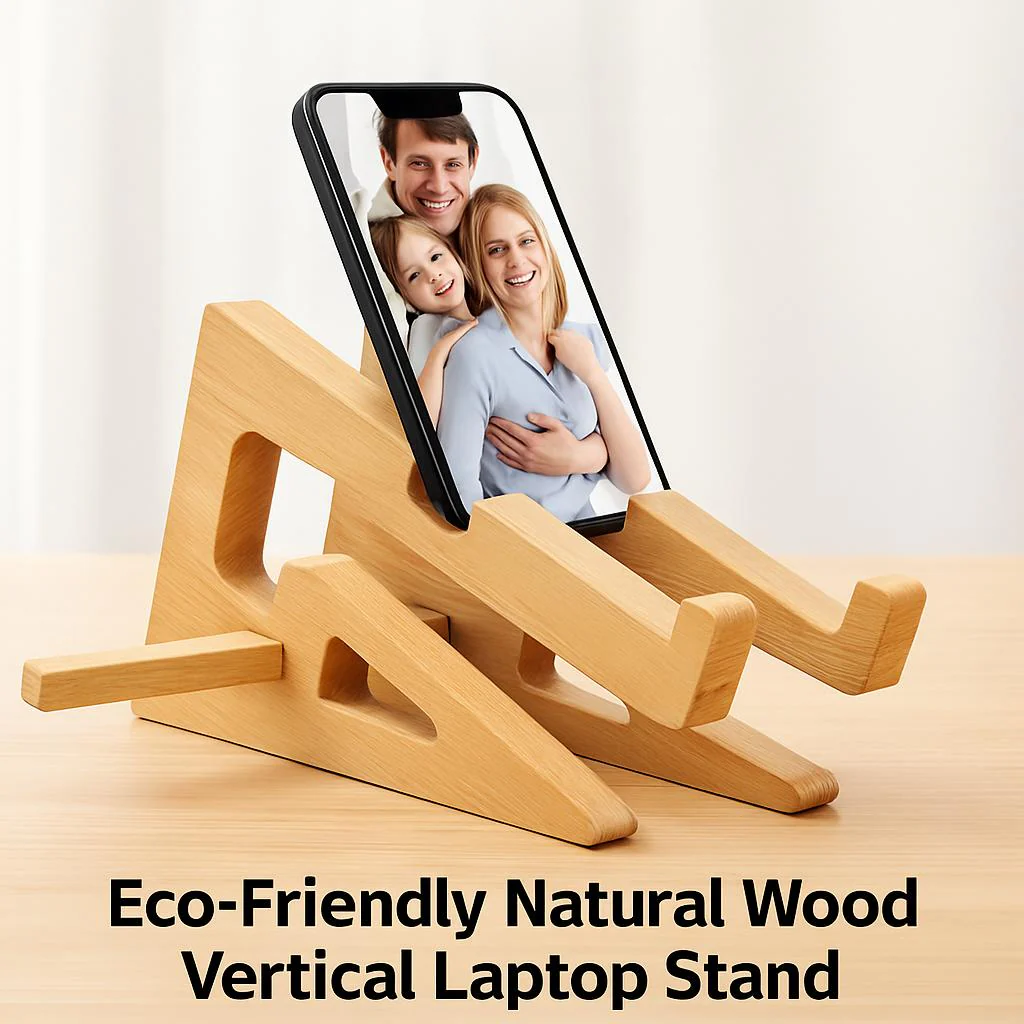 Eco-Friendly Natural Wood Vertical Laptop Stand - Image 5