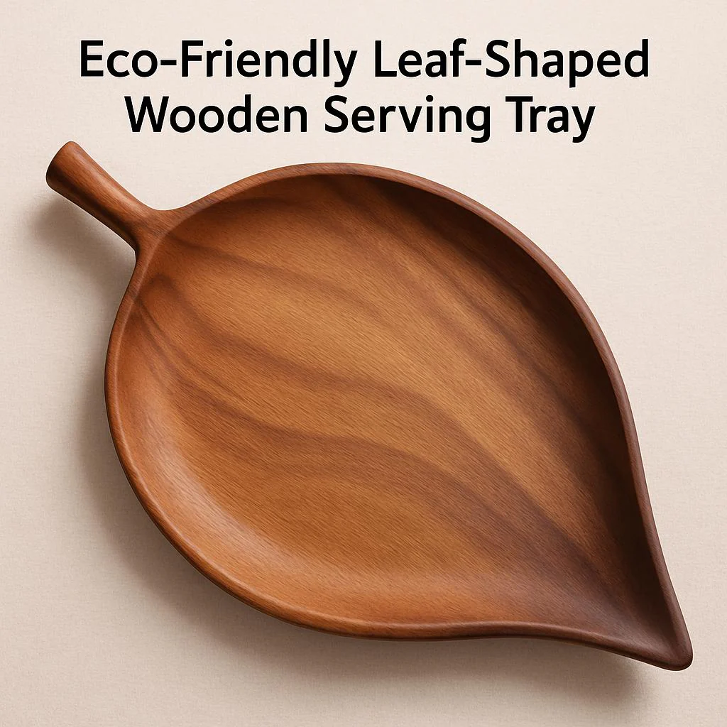 Eco-Friendly Leaf-Shaped Wooden Serving Tray for Sustainable Dining - Image 3