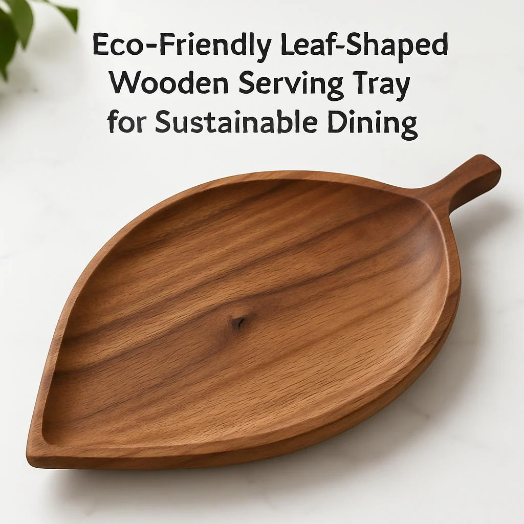 Eco-Friendly Leaf-Shaped Wooden Serving Tray for Sustainable Dining - Image 5